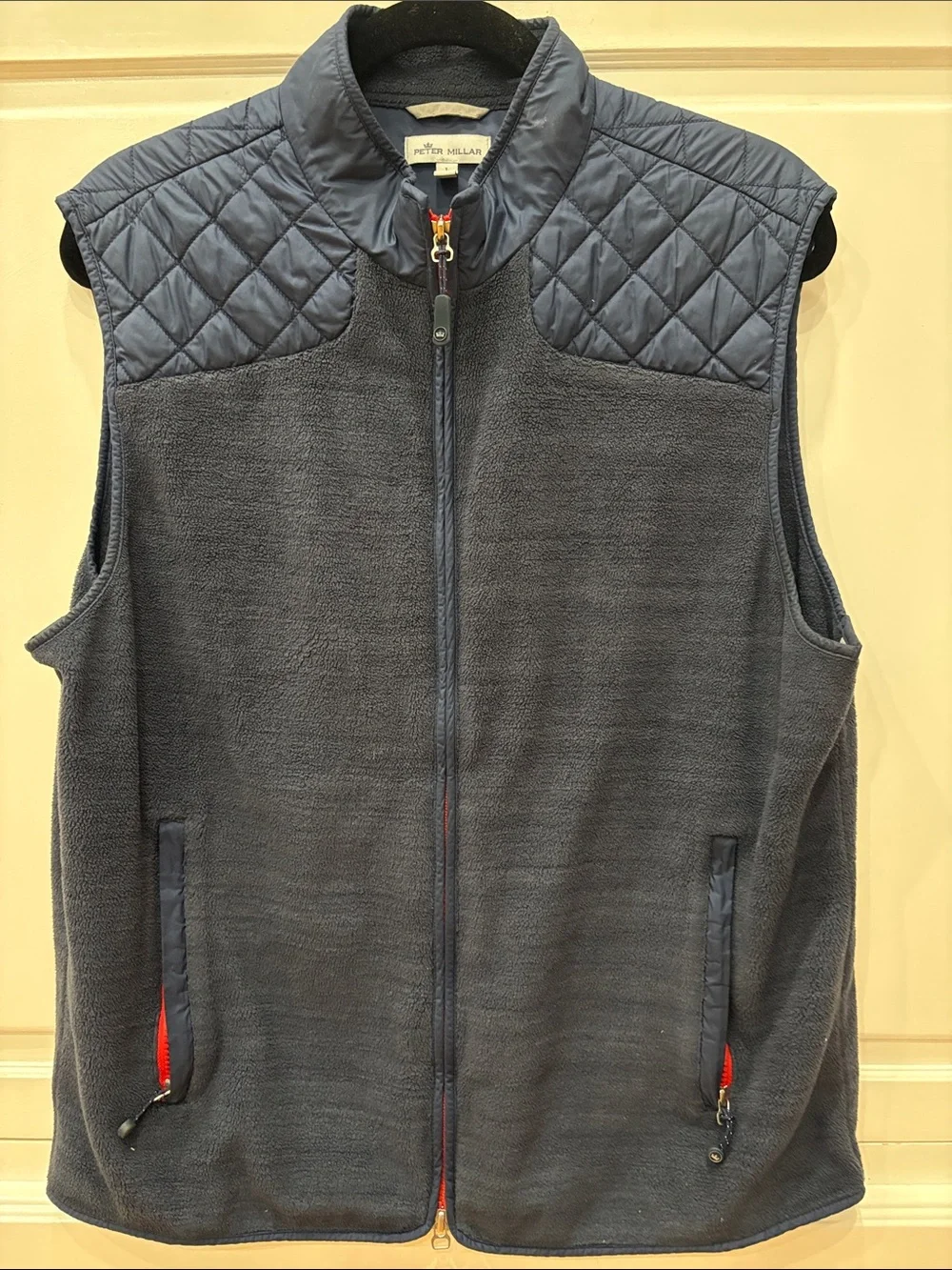 Peter Millar Navy Quilted-Shoulder Fleece Vest